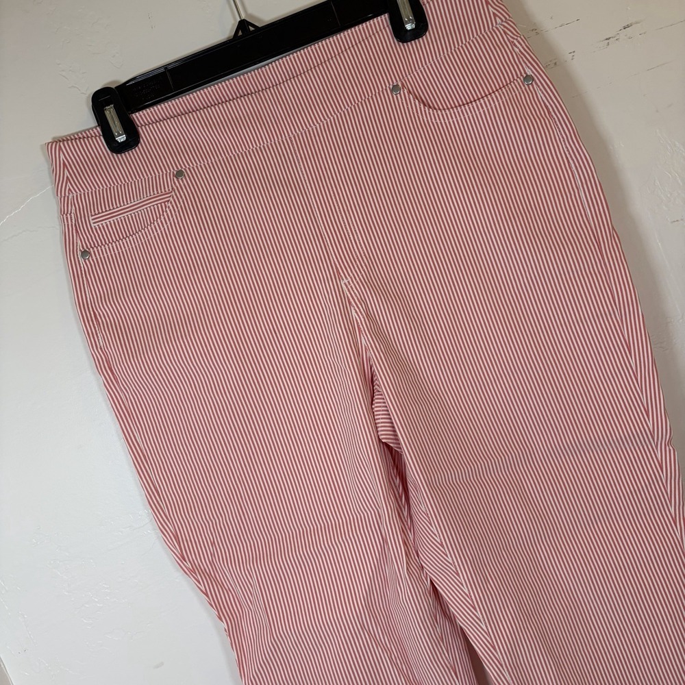 Mario Serrani Pull On Stripe Capri Crop Pant Pink White L Summer Vacation Resort